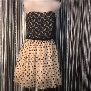 Yumi Imported Strapless Floral Lacy Mini Dress